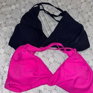 women’s 2 piece open back strapped sports bra twist v neck